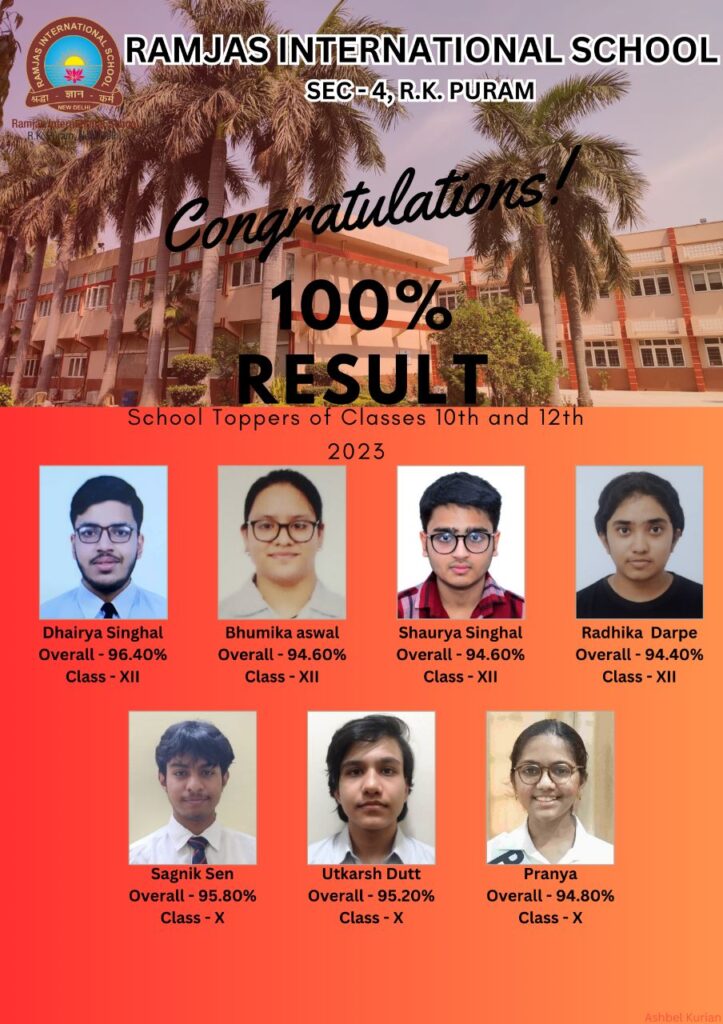 Outstanding CBSE Board Exams 2023 result of Ramjas International School RK Puram New Delhi : Top 10 School in Delhi